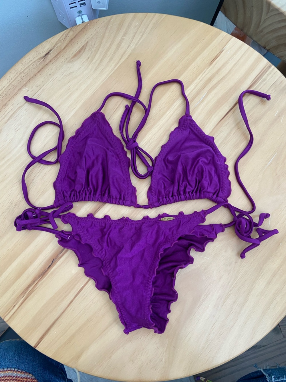 Luli Fama Vibrant Purple Ruffle Triangle Bikini